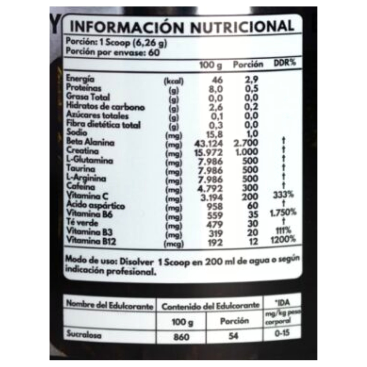 PRE-ENTRENO BESTIAL XT PREWORK EN POLVO 376 GR. FNL - Imagen 2